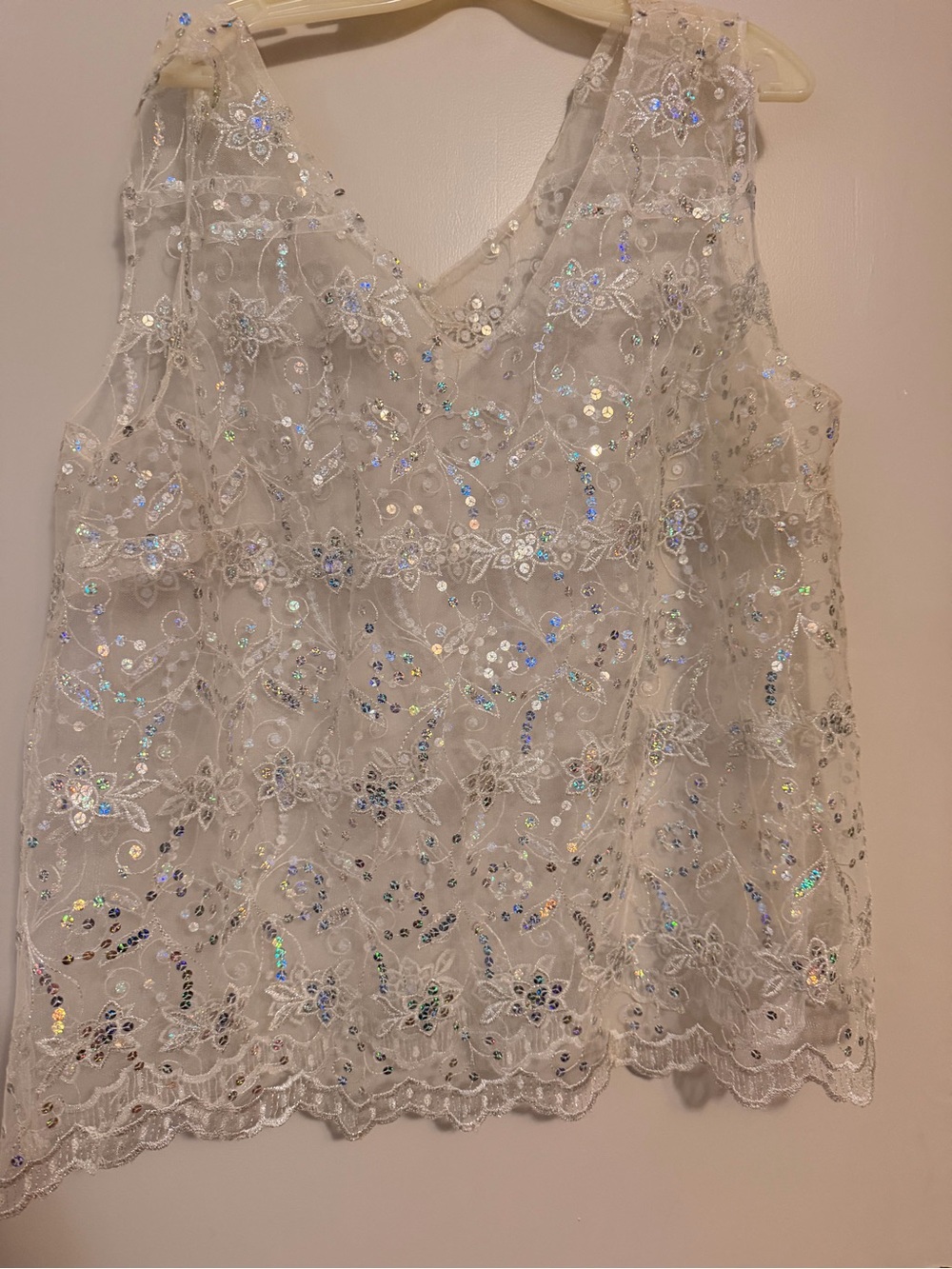 Custom Made White Sequin Lace V-Neck Camisole for Layering